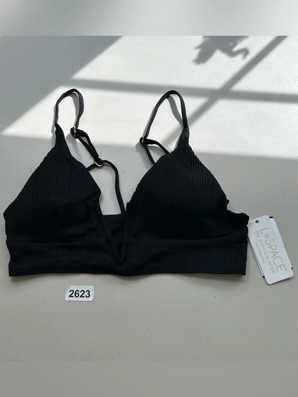 L*Space LSPACE Pointelle Rib Siren Bikini Top Womens Size XL Black NWT
